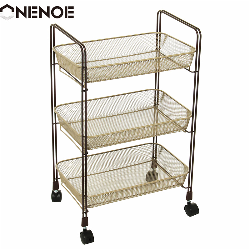 Onenoe Design Modern Metal Mesh 3-уровневая организатор хранения многоцелевой коммунальный холм Cloting Chitle Heavy Duty сильная тележка для хранения тележки с корзинами с корзинами